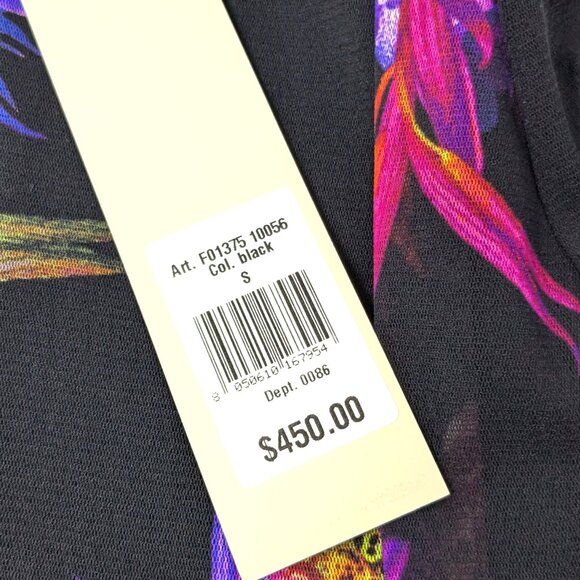 FUZZI Italy Black Floral Mesh Skirt NWT Small Pink Bird Paradise Ruffle Maxi - Picture 11 of 16